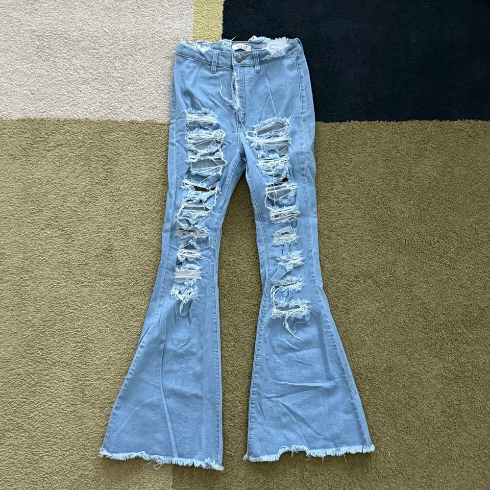 AKIRA Ultra Distressed Flare Jeans w Stretch